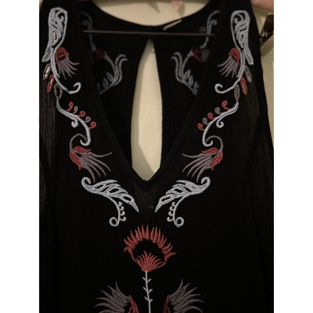 Intimately Free People Black Embroidered Boho Tassel Tunic Dress Sleeveless Keyh - Picture 11 of 16